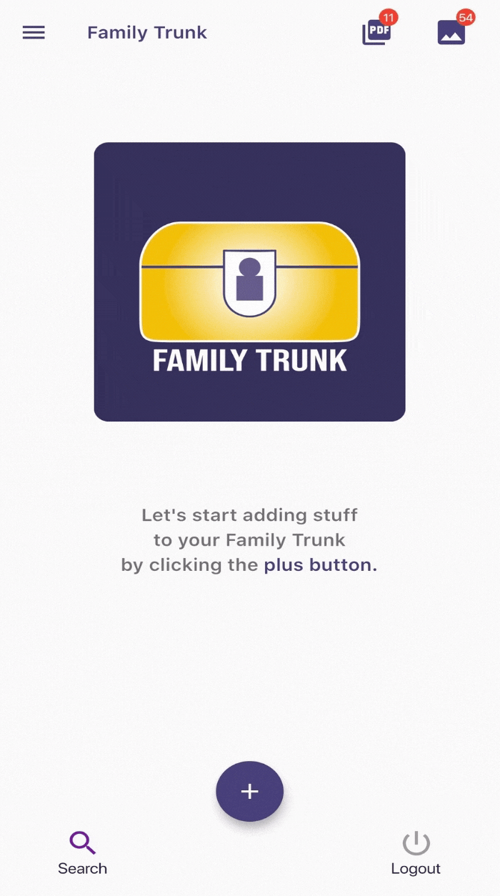 Demo Gif of Family Trunk App Home and Library Screens